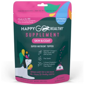 Happy Go Healthy Skin & Coat Supplements for Dogs | Probiotic & Prebiotic Benefits with Wild Salmon Omega 3s to Help Your Dog Shine from The Inside Out | All Breeds, Ages and Sizes | 21 Count