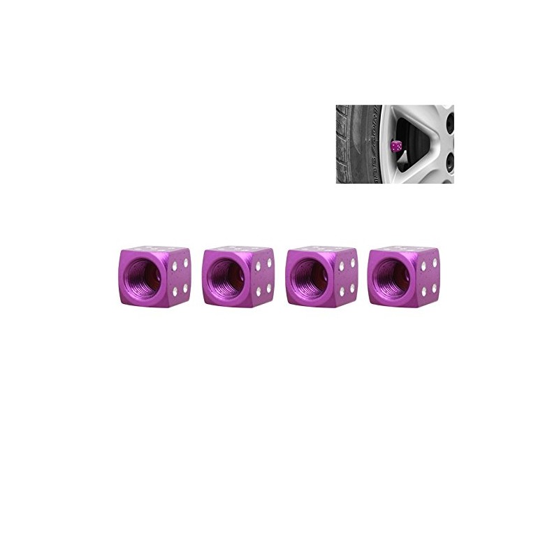 Set of 4 Shiny Purple Cube Valve Caps for Cars