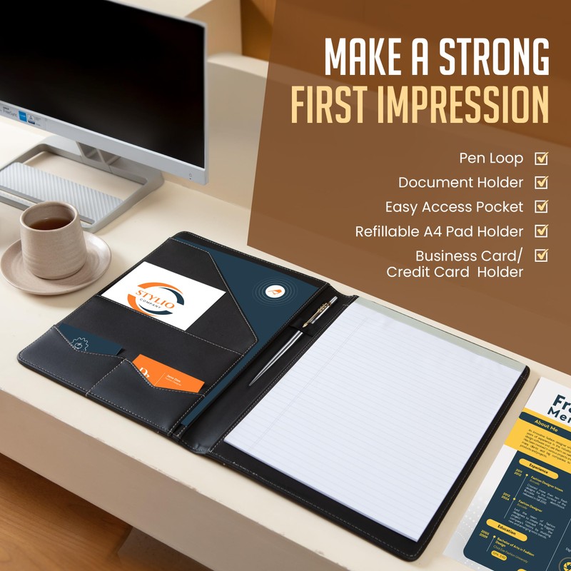 STYLIO Padfolio Portfolio Organizer Binder | Interview Resume Folder, Legal