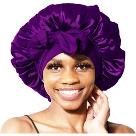 Gorro de Dormir de Seda para El Cabello Largo Bonnet Ajustable para Mujer, Banda Elástica Gorro para Dormir Cabello Scrunchies Maquillaje Diadema Pelo Rizado Gorra de Noche (Morado)