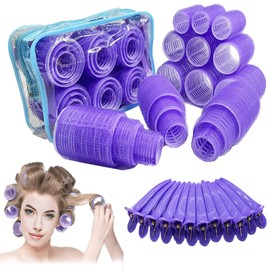 Rulos para Cabello, Juego de Tubos para Cabello, Rizadores de Peluquería Pelo Autoagarre para Media y Cabello Largo (6 Grandes + 6 Medianos + 6 Pequeños + 12 Clips, Paquete de Bolsa de Viaje)