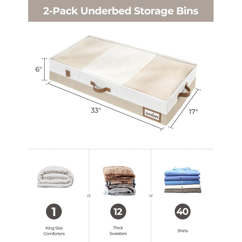 StorageWorks Underbed Storage Box, Under Bed Clothes Organizer With Sturdy