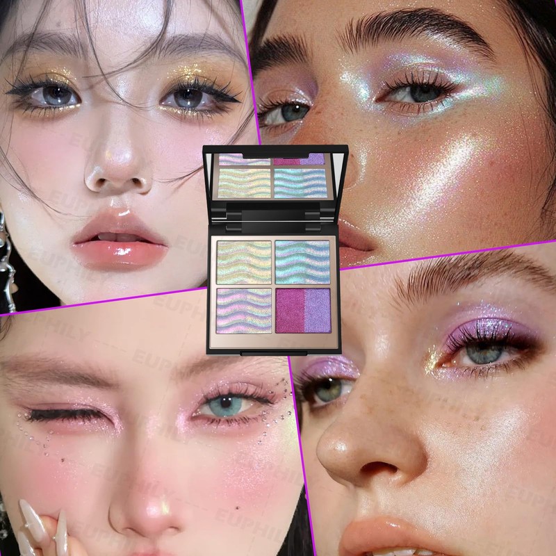 Chameleon Holographic Glitter Eyeshadow Palette, Duochrome Shimmer Color Shift Eye