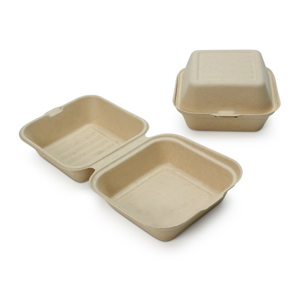 100% Compostable Disposable Food Containers with Lids [6”X6” 500 Pack] Eco-Friendly Take-Out TO-GO Containers, Heavy-Duty, Biodegradable, Unbleached by Earth's Natural Alternative