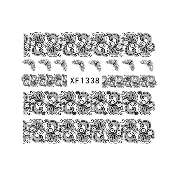 Generic Black Lace Rose Flower Spiral Stripe Water Transfer Nail