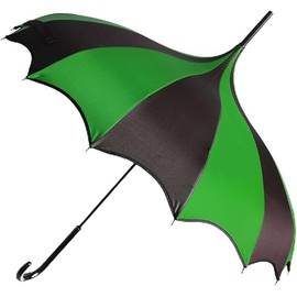 Gothic Rebel Striped Dark Wing Pagoda Umbrella - Ideal for All Weather, Perfect for Vampires, Gothic Enthusiasts, and Unique Style Lovers (Black & Green)