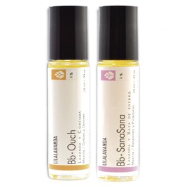 LilaLavanda Bb*Activo - Aromaterapia segura para los bebés - Lavanda y bayas de enebro en caléndula, para raspones y picaduras. Lavanda, cúrcuma y manzanilla para el malestar causado por golpes, moretones y dolores. 100% naturales y seguros.