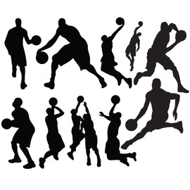 Basketball Player Sticker Pack - Various Styles - Car Decal - Laptop Sticker - Water Bottle Sticker - Scrapbook Accessories - Stickers for Party Bags (17cm x 14cm, Black)