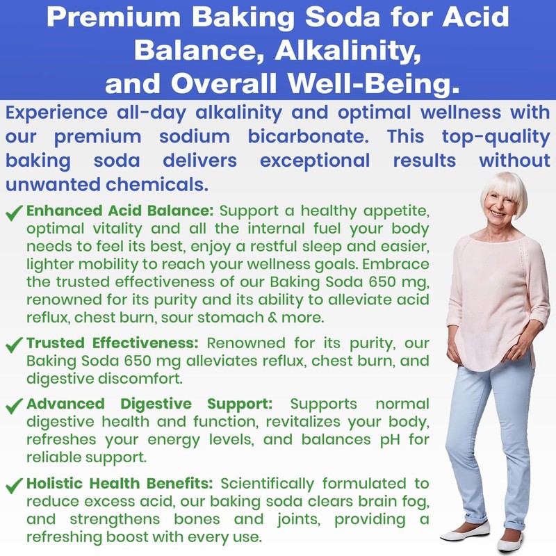 Natural Baking Soda Capsules - 650mg Baking Soda Tablets for