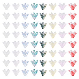 Crafans 80Pcs Lily Flower Lampwork Beads Caps, 8 Colors, 12.5-13mm x 9.5-10mm, Glass, 10pcs/Color, Perfect for Jewelry Making