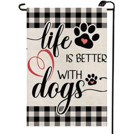 Pet Paw Welcome Garden Flag 12x18 Inch Double Sided Buffalo Plaid Is Better with Dogs Outside Yard Farmhouse Flag CW01
