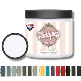Vintiques Chalk & Mineral Paint plus color card, Matte Finish- Easy Application for DIY Projects - Furniture, Wood, Metal, Home Decor and More, Veil White, 8oz