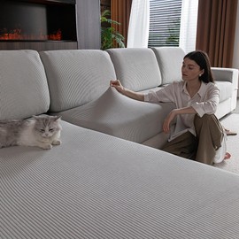 OHSIO OHSIO Sectional Couch Covers, Wear Resistant Stretch Sofa Covers Washable Soft Couch Cushion Covers Anti Slip Furniture Protector Sofa Slipcovers for Pets(3 Pieces 2 Seaters+1 Chaise, Light Gray)