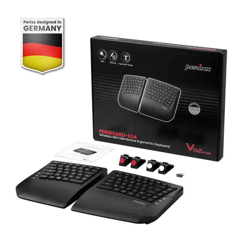 Perixx PERIBOARD-624B US, Wireless Ergonomic Split Keyboard - Up 30
