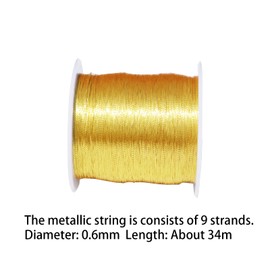 1 Roll Gold Twine String 0.6mmx34m Metallic String Metallic Tinsel Cord Embroidery Thread for Crafts Beading Gift Wrapping