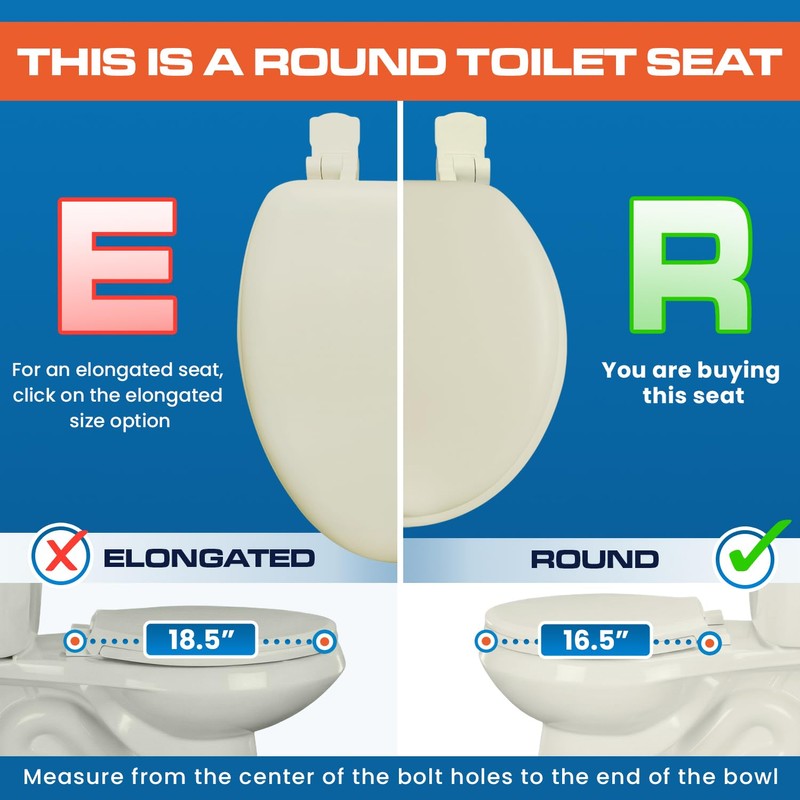 Plexon Soft Cushioned Toilet Seat, Round, Bone, Slow-Close Lid &
