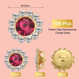 sourcing map 100pcs Sew on Rhinestones, 12mm Flower Claw Rhinestones Crystal Glass Metal Base Sewing Gems Buttons for Sewing Accessories Clothes Shoes Earring Belt Crafts, Purple