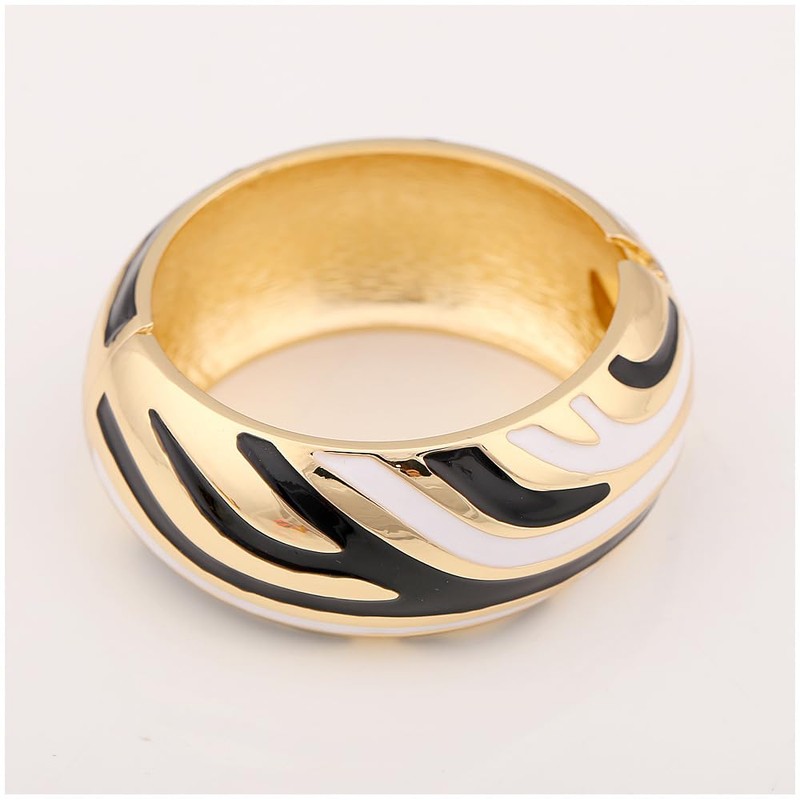 Wotfim Chunky Gold Bangle Bracelets for Women Enamel Zebra-Print Cuff