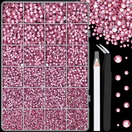 25000Pcs Resin Rhinestones with Tweezers for Crafting, Dark Pink 2-6mm Mixed Sizes Non Hotfix Flatback Gems, Bedazzling Crystal for DIY Craft Clothing Mugs Tumblers Shoes Fabric Decor Nail Art
