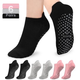 Muezna 6 Pairs Pilates Grip Socks for Women, Non Slip Yoga Socks with Grips, Grippy Socks for Barre, and Hospital