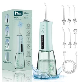 MOCEL Portabl Water Flosser Teeth Cleaner 5 Modes 6 tips Cordless Oral Irrigator and USB C Rechargeable IPX7 Waterproof tooth water pick for Home Travel Rechargeable Portable Rechargeable Portable - Color: Green