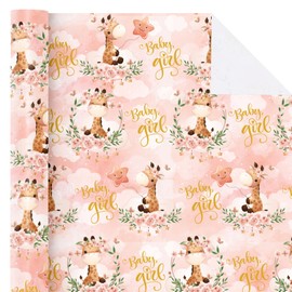WRAPAHOLIC WRAPAHOLIC Baby Girl Wrapping Paper Roll - Mini Roll - 17 Inch x 9.8 Feet - Cute Giraffe and Baby Girl Lettering Design, Perfect for Baby Shower, Party, Holiday