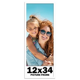12x34 Frame White Solid Wood Picture Frame Includes UV Acrylic Shatter Guard Front, Acid Free Foam Backing Board, Hanging Hardware Wood Square Frame Wall Frames for Family Photos - no Mat