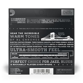 D'Addario Cuerdas para guitarra - Cuerdas para guitarra eléctrica XL Chromes - Entorchado plano - Pulidas para una sensación ultra suave y tono cálido