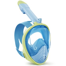 Kids Snorkel Mask Full Face, Snorkeling Gear with Safe Smooth-Breathing System Anti-Fog Leakproof, Wide View Diving Mask Snorkeling Set with Removable Camera Mount and Mesh Bag