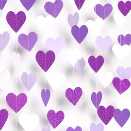 Purple Party Decoration Valentines-Day Heart-Garland - 52Ft Purple Lavender White Streamers Birthday Banner Baby Bridal Shower Wedding Engagement Bachelorette Graduation Decorations Lasting Surprise
