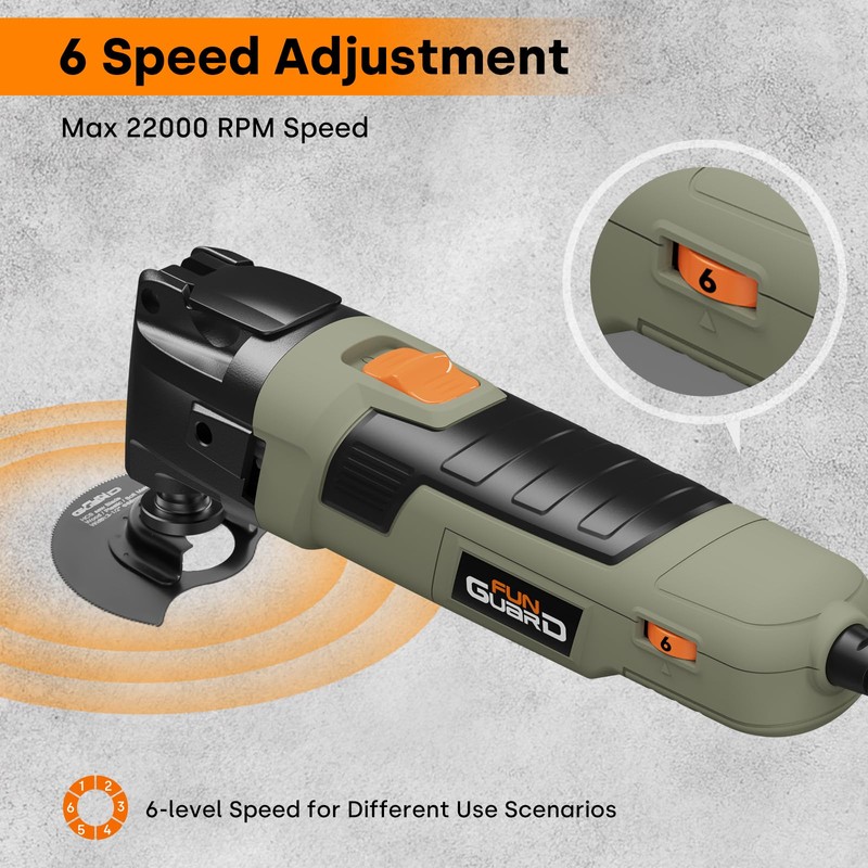 Funguard Oscillating Tool 300W, 6 Variable Speeds 22000 OPM Electric