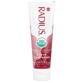 Radius USDA Organic Gel Toothpaste, Non Toxic, Designed to Improve Gum Health and Reduce the Risk Gum Disease, Red, Clove Cardamom, 3 Ounce