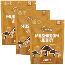 Pan's Mushroom Jerky, Vegan Snacks, Dried Mushrooms Shitiake, Plant based Jerky, Meatless Jerky, Gluten Free, High in Fiber, with Curry flavor (2.2 Ounce, Pack of 3)