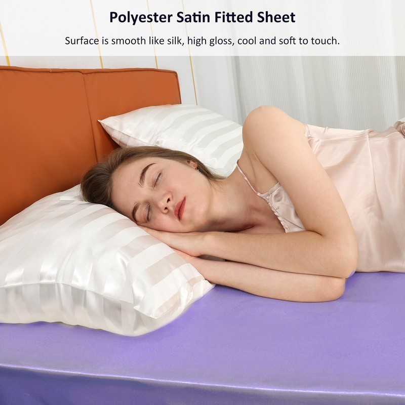 Lirex Satin Fitted Sheet, Luxurious Silky Smooth Polyester Bedding Soft