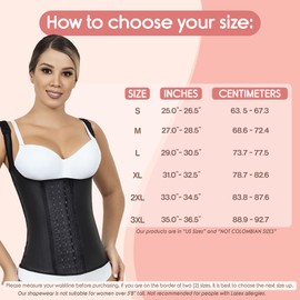 Lady Slim - Colombian Faja Full Latex Chaleco Vest Waist Cincher, Waist Trainer with Cotton Lining and Steel Bones, Adjustable Waist Trainer for Women with Hook and Eye Closures, Black, XL