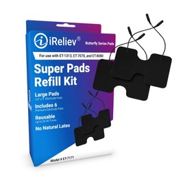 iReliev Wired Super Pads Refill Kit, Model ET-7171 - (6) XL 3.5" X 5" Electrode Pads, Premium Gel Made in The USA