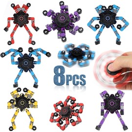 Cool Robot Fidget Spinner Toys for Kids Adults,Desk Toy Finger Hand Spinner for Boys Transformable DIY Deformed Mechanical Spiral Fingertip Gyro Novlety Toy Party Favors Goodie Stuff 8 PCS