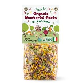 Food to Live Organic Numberini Pasta - Eat. Play. Learn, 8.8 oz (Pack of 1) – Multicolor Italian Fun Kid's Pasta, Made with Roots and Vegetables, Non-GMO, Bulk