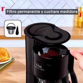 T-fal Cafetera de Filtro Heliera Petit Negra CM3218MX  Capacidad 6 tazas, sistema antigoteo, filtro permanente lavable                                