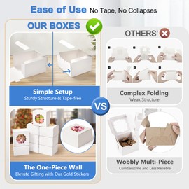 Shallive 12 Pcs Bakery Boxes 6-In with Windows, Cookie Boxes White for Chocolate Covered Strawberries, Treats, Donuts, Cupcakes, and Candy Gift Giving 6x6x3 Inch