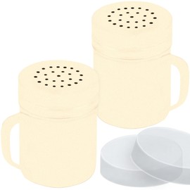 6oz Beige Stainless Steel Salt Pepper Dredge Shakers - with Plastic Cap - with Handle - Pack of 2