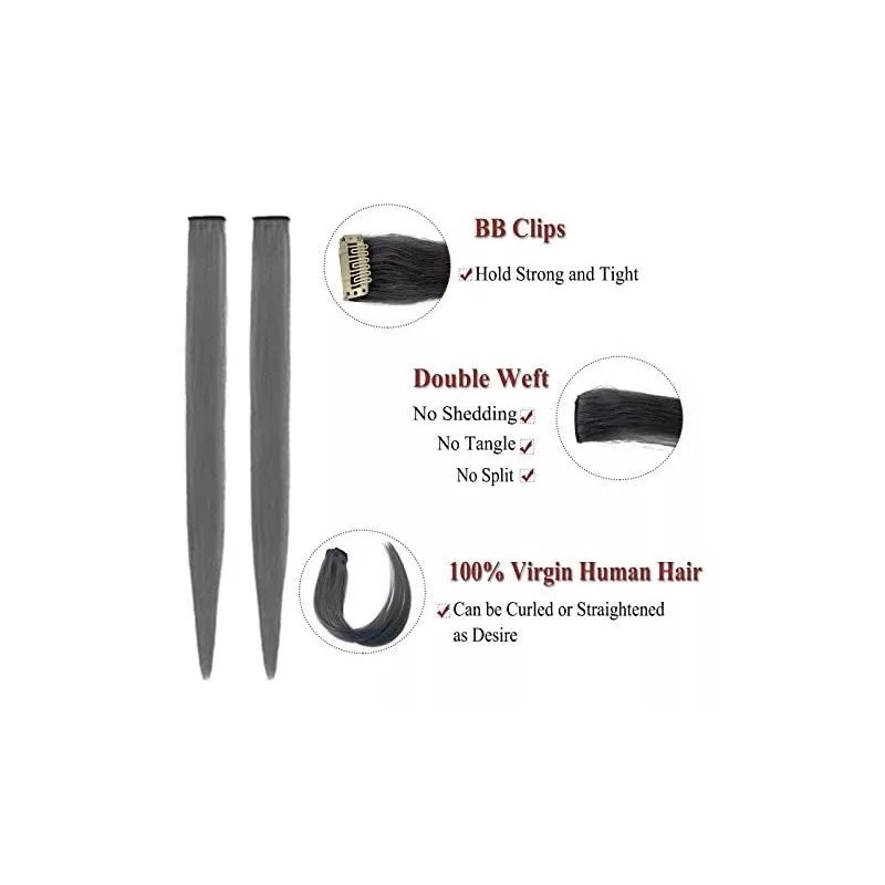 QNI-LMB Extensiones De Cabello Color Gris - Cabello 100% Natural