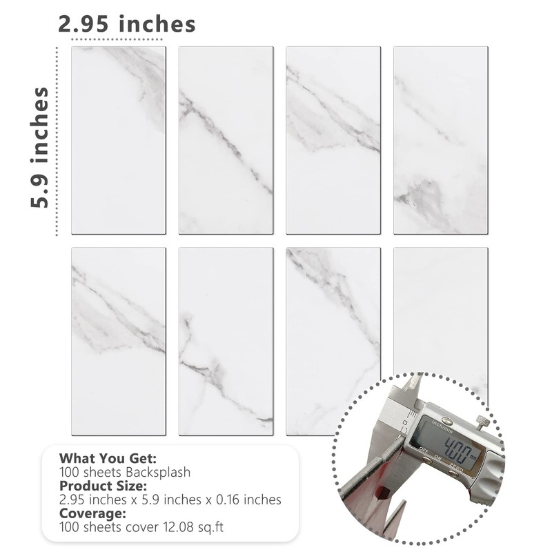 STICKGOO 100-Pieces Peel and Stick Backsplash, 3" x 6" PVC