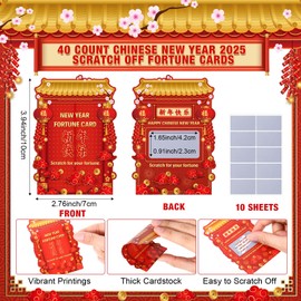 Clabby 40 Count Chinese New Year Scratch off Fortune Cards 2025 with 40 Scratch off Stickers Lunar New Year Gifts Chinese New Year Craft for Year of the Snake Spring Festival Party Decorations Favors