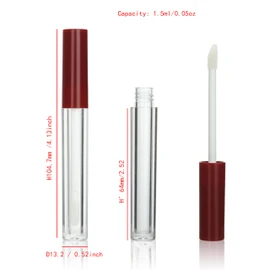 COSIDEA 5 x 1.5ml Empty Round Lip Gloss Tubes with Magic Wand for DIY Cosmetics, darkred