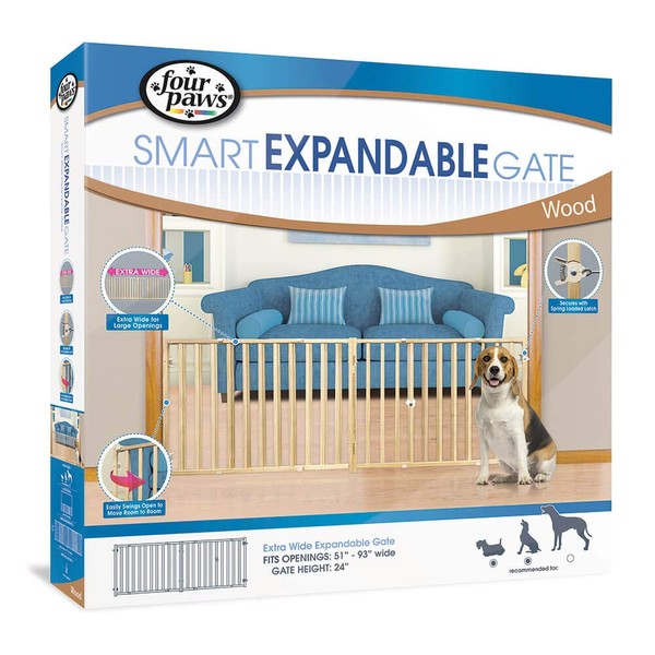 Four Paws Vertical Wood Slat Dog Gate, 51-93" W by 24" H