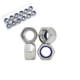 M12x1.75mm Nylon Insert Hex Lock Nuts 12 Pack 304 Stainless Steel DIN985 Self-Locking Nylon Lock Nuts Plain Finish for Industrial Construction Fasteners