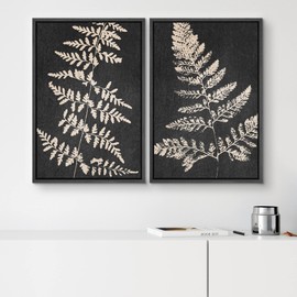 SIGNWIN Canvas Print Wall Art Set Black Tan Forest Fern Plant Leaf Silhouette Nature Wilderness Illustrations Modern Art Rustic Multicolor for Living Room, Bedroom, Office - 24"x36"x2 Black