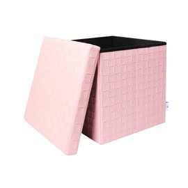 B FSOBEIIALEO Storage Ottoman, Faux Leather Footrest Stool, Ottoman with Storage Cube Toy Box Chest, 15"x15"x15" (Pink, Medium)