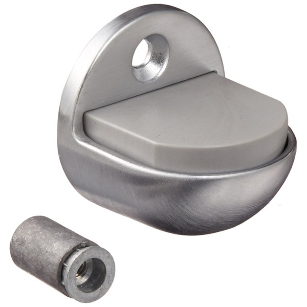 Rockwood 441H.26D Brass Floor Mount Cast Universal Dome Stop, #12 X 1-1/4" FH WS Fastener with Plastic Anchor and 12-24 x 1" FH MS Fastener with Lead Anchor, 1-7/8" Base Diameter x 7/32" Base Length, Satin Chrome Plated Finish